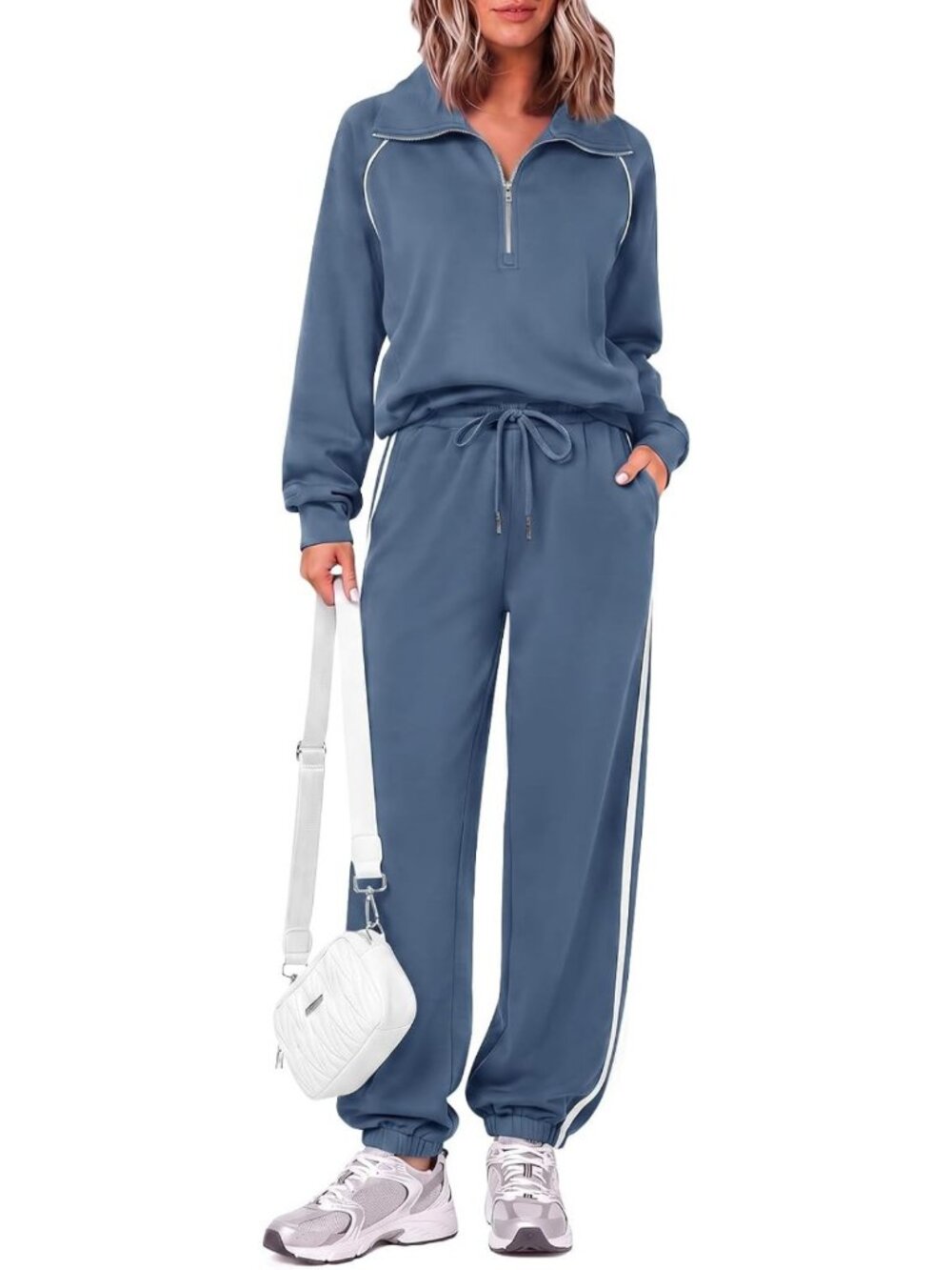 Casual Women's 2 Piece Tracksuit Set - Lapel Half Zip Outfit for Everyday Wear